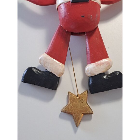 Vintage Santa Claus Wooden Ornament With Moving Limbs & Gold Star Collectible - Picture 5 of 7